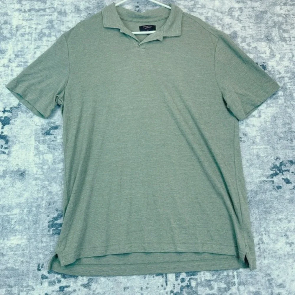Banana Republic Men LT Polo Shirt‎ Green Linen Blend V-Neck Johnny Collar Preppy